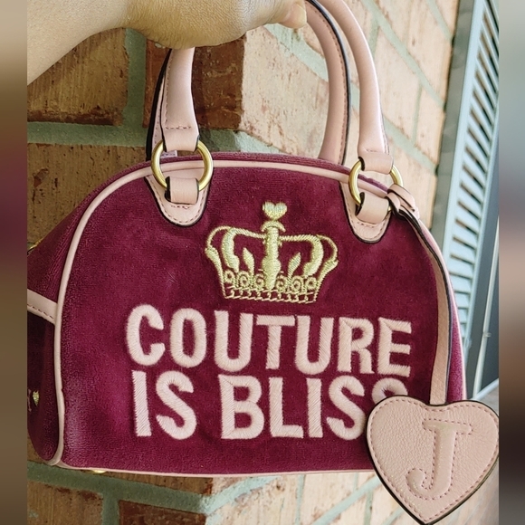 Juicy Couture Handbags - NEW RARE AUTHENTIC JUICY COUTURE "COUTURE IS BLISS" BURGUNDY VELOUR HANDBAG S…
